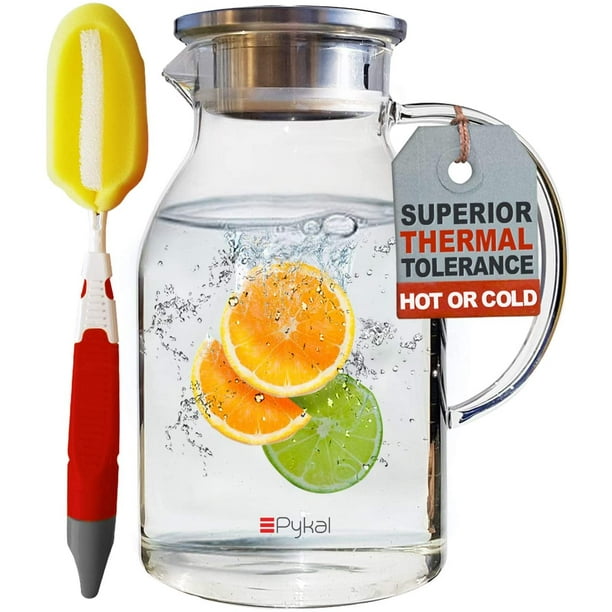 THICKER Heat Resistant Borosilicate Glass Carafe with FREE Brush by Pykal in Gift Ready Packaging Glass Water Pitcher with TIGHT Lid KIT-WP-001 60 Oz, Clear THICKER Heat Resistant Borosilicate Glass Carafe with FREE Brush by Pykal in Gift Ready Packaging Glass Water Pitcher with TIGHT Lid KIT-WP-001 60 Oz, Clear